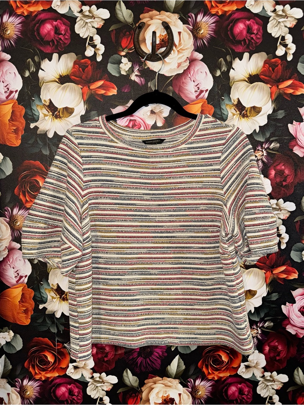 Banana Republic Multicolor Striped Short-Sleeve Knit Top, Medium